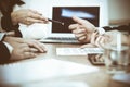 Close up of woman hands giving a pen to businessman for contract signing Royalty Free Stock Photo