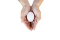 Close up of an woman hands, holding fresh duck egg Royalty Free Stock Photo