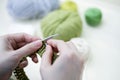 Close up of woman hands knitting at home Royalty Free Stock Photo