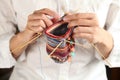 Close up of woman hands knitting Royalty Free Stock Photo