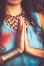 Close up of woman hands in namaste gesture Royalty Free Stock Photo