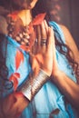 Close up of woman hands in namaste gesture Royalty Free Stock Photo