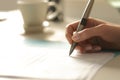 Woman hands signing contract at night Royalty Free Stock Photo