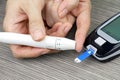 Close-up Of Woman Hands Testing High Blood Sugar With Glucometer.