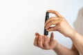 Close up of woman hands using lancet on finger to check blood sugar level by Glucose meter. Use as Medicine, diabetes, glycemia, h Royalty Free Stock Photo