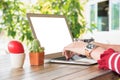 Close Up of woman hands using laptop computer Royalty Free Stock Photo