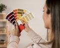 close up woman holding colour palette. High quality photo Royalty Free Stock Photo