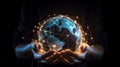 Close up of woman holding in hands glowing earth globe Royalty Free Stock Photo