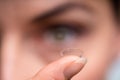 Woman Holding Contact Lens In Her Finger Royalty Free Stock Photo