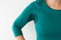 Woman with hyperhidrosis sweating Armpit wet