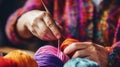 Close up of a woman knitting with yarn, AI