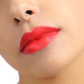 Close up of a woman lips detail painted on red Royalty Free Stock Photo