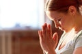 Close up of woman meditating at yoga studio Royalty Free Stock Photo