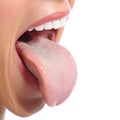 Close up of a woman mouth sticking tongue Royalty Free Stock Photo