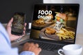 Close up woman ordering food online by internet Concept order Royalty Free Stock Photo
