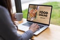 Close up woman ordering food online by internet Concept order Royalty Free Stock Photo