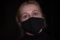 Close up woman portrait, Young woman wearing home made hygienic face medical mask to prevent infection, illness or flu