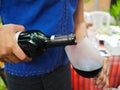 Close-up of woman pouring red wine into glass Royalty Free Stock Photo