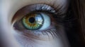 Close-up of a woman's eye. Closeup image of a beautiful female eye with a green iris. Open eye, macro photography. Royalty Free Stock Photo