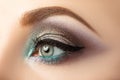 Close-up of woman's eye with creative modern make-up