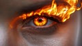 A close up of a woman's eye with fire in it, AI Royalty Free Stock Photo