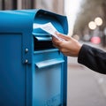 woman's hand as she reads a letter near the mailbox before sealing and mailing