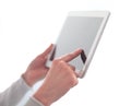 Close up.woman`s hand pressing on screen digital tablet .photo w Royalty Free Stock Photo