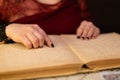 close-up of a woman's hand reading a braille book Royalty Free Stock Photo