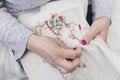 close up woman s hand working piece embroidery. High quality photo