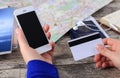 Close-up woman's hands holding a credit card Royalty Free Stock Photo