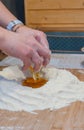 Kneading flour and eggs