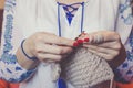 Close-up of woman`s hands knitting Royalty Free Stock Photo