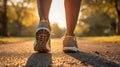 AI Generated. Close-up of a woman\'s smooth tanned legs in sports sneakers for running on a treadmill. Royalty Free Stock Photo