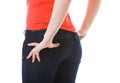 Close up of a woman's tight fitting jeans