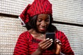 Close-up of a woman senior woman with mobile phone, smiling Royalty Free Stock Photo