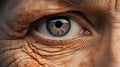 Skin woman close-up wrinkled face senior elderly person lady old grandmother eye portrait looking