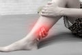 Close up of woman shin or leg injury. healthcare and medical concept Royalty Free Stock Photo