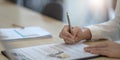 Close up woman signing contract, job agreement, female client putting signature on legal documents, taking loan or mortgage, Royalty Free Stock Photo