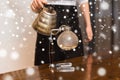 Close up of woman with siphon coffee maker and pot Royalty Free Stock Photo