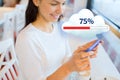 Close up of woman with smartphone cloud computing