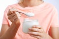 Close Up Of Woman With Spoonful Of Coconut Oil Royalty Free Stock Photo