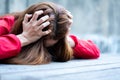 Close up Woman stressed is going crazy pulling her hair in frustration. Angry and stressed woman Royalty Free Stock Photo