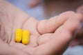 Close up of woman taking in pill, Medicine, health care Royalty Free Stock Photo