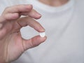 Close up of woman taking in pill, Medicine, health care and people concept Royalty Free Stock Photo