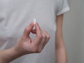 Close up of woman taking in pill, Medicine, health care and people concept Royalty Free Stock Photo