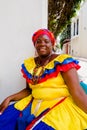 Close up of woman in traditional costume in Cartagena de Indias, Colombia