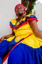 Close up of woman in traditional costume in Cartagena de Indias, Colombia