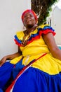 Close up of woman in traditional costume in Cartagena de Indias, Colombia