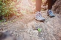 Close up on woman trekking boots Royalty Free Stock Photo