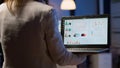 Close up of woman typing on laptop standing in start up office Royalty Free Stock Photo